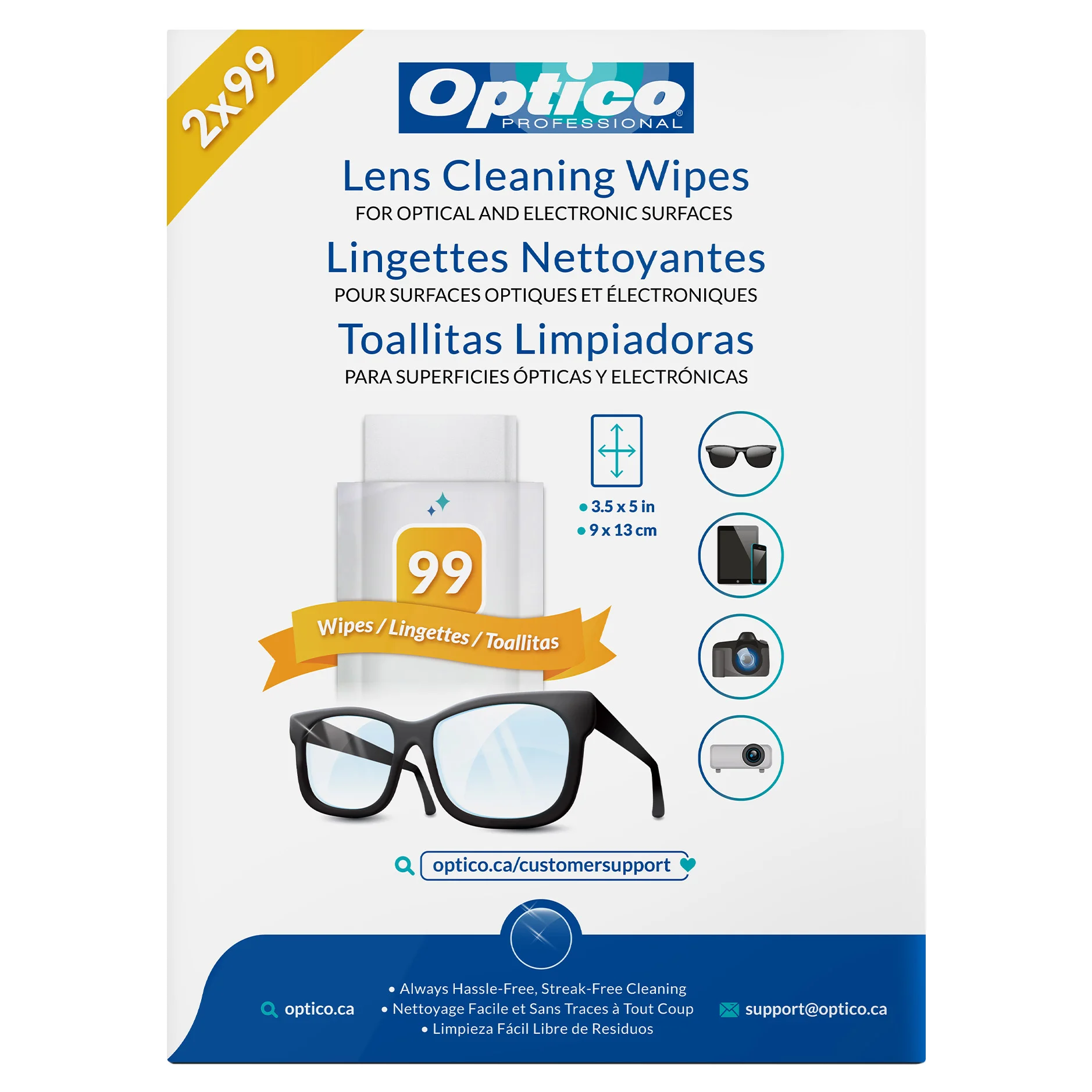 Optico Professional Cleaning Wipes for Optical and Electronic Surfaces 2 × 99 Wipes - 3631142