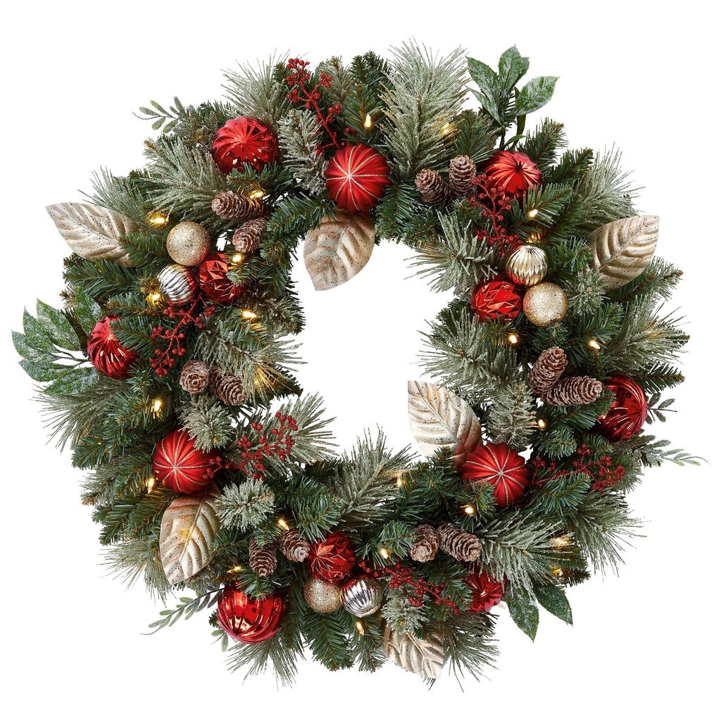 76.2 cm (30 in.) Pre-Lit Wreath with 50 Battery Operated LED Lights - 1487773