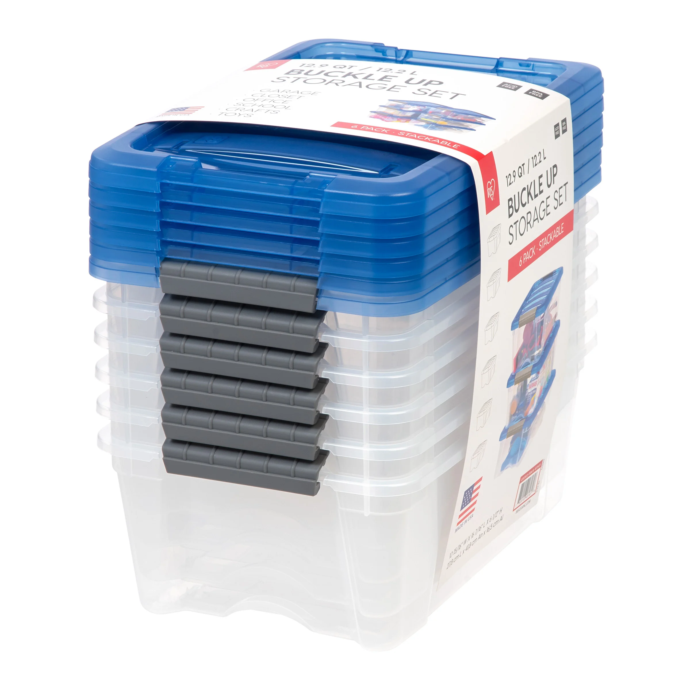 Iris 12.2L Buckle Up Clear Containers, Pack of 6 - 877572