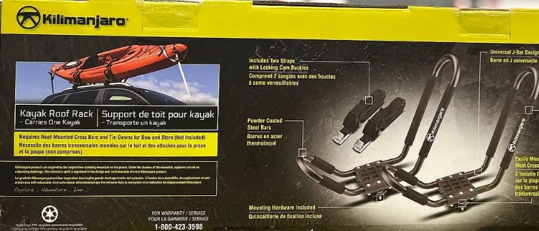 KILIMANJARO KAYAK ROOF RACK J BAR STYLE CARRIER 1883322