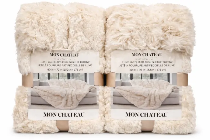 Mon Chateau Luxe Jacquard Faux Fur Throw Blanket, 60x70 inch