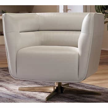 [natuzzi-crm-swivel-c-1657744] Natuzzi Cream Top Grain Leather Swivel Chair